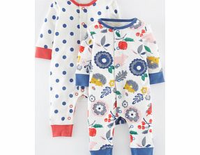 Mini Boden Twin Pack Rompers, Multi Forest Friends,Duck Egg