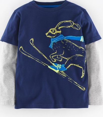 Mini Boden, 1669[^]35127174 Winter Sports T-shirt Navy/Skiing Hare Mini