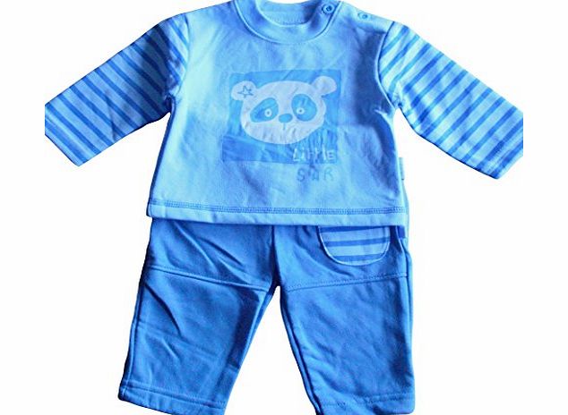 Mini Chic NEWBORN nb months - Baby Boys Cute Outfit - Adorable Blue Little Star Panda Bear Long-sleeved Top and Bottoms Set