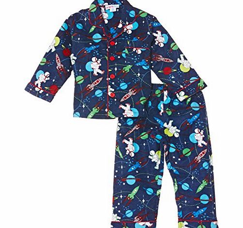 Mini ZZZ minizzz Boys Space Walk Full Flannel Pyjama Set, Blue, 5 Years