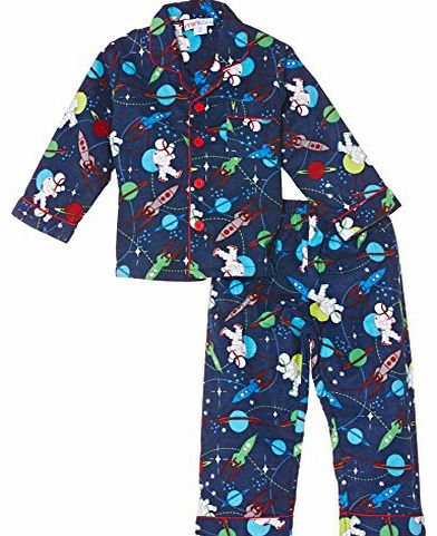 minizzz Boys Space Walk Full Flannel Pyjama Set, Blue, 7 Years