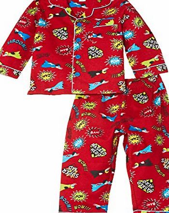 Mini ZZZ minizzz Boys Super Heroes Full Flannel Pyjama Set, Red, 2 Years