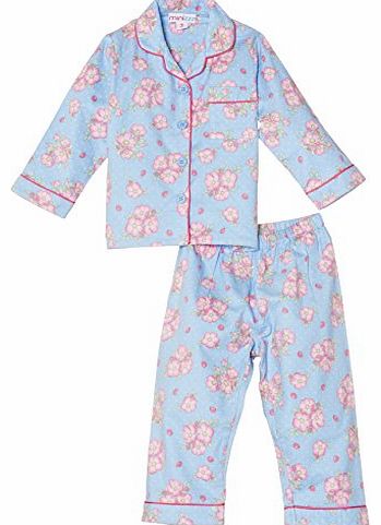 minizzz Girls Ladybug Full Flannel Floral Pyjama Set, Blue, 7 Years