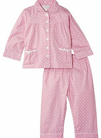 Mini ZZZ minizzz Girls Spot Flannel Polka Dot Pyjama Set, Pink, 4 Years