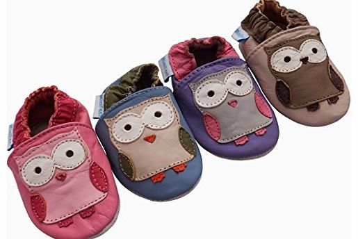 MiniFeet Soft Leather Baby Shoes, Blue Owl 12-18 Months