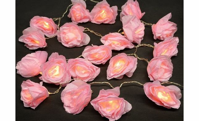 Battery Operated 20 LED Pink Rose Flower Fairy String Lights