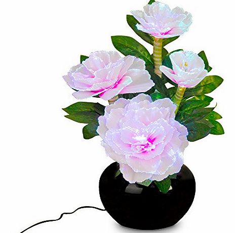 Beautiful Fibre Optic Colour Glowing Pink Flower Bouquet Arrangement And Vase Table Lamp Light
