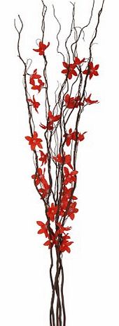 Festive Decorative Brown Twig Christmas Branch Lights with Red Flowers