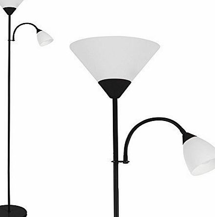 MiniSun Modern Gloss Black 2 Way Mother / Father Parent amp; Child Uplighter and Spotlight Design Floor Lamp