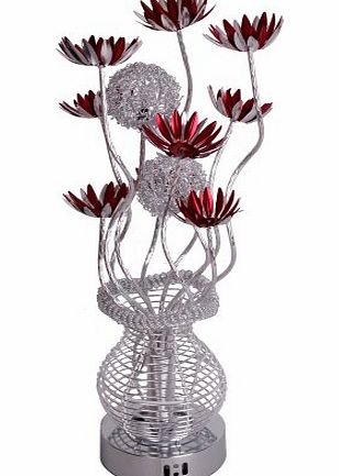 MiniSun Modern Silver amp; Red Aluminium Metal Vase Flowers Design Table Lamp