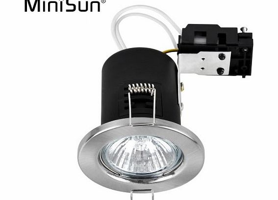 MiniSun Pack of 10 - MiniSun Fire Rated Brushed Chrome GU10 Ceiling Downlights