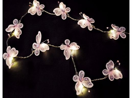 Pair of - Battery Operated LED Pink Butterfly Fairy String Lights
