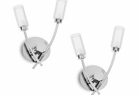 MiniSun Pair of - Modern 2 Way Silver Chrome Wall Lights with Glass Shades - Supplied With 4 x 40w G9 Halogen Bulbs