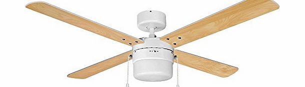 MiniSun White 42`` Modern Ceiling Fan with Light amp; White/Beech Reversible Blades