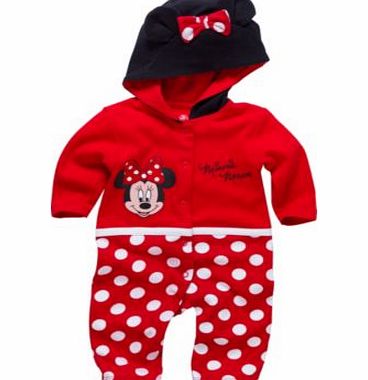 Minnie Mouse Baby Girls Red Hooded Romper - 0-3