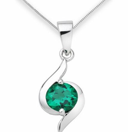 Emerald Necklace, 9ct White Gold, Created Emerald Pendant, 45cm Chain, UNI004PW