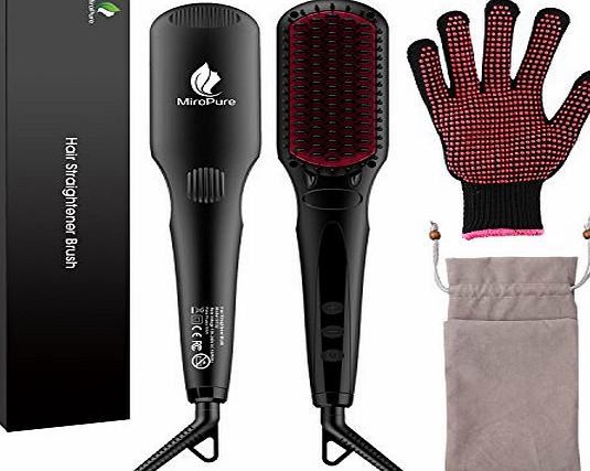 MiroPure 2-in 1 Ionic Hair Straightener Brush MCH Heating Hair Straightening Irons with Free Heat Resistant Glove and Temperature Lock Function
