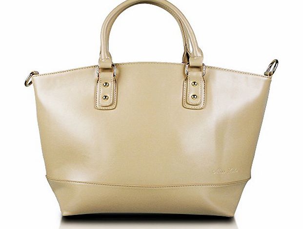 Miss Lulu Womens Ladies Elegant Vintage Oversized Celebrity Style Bag PU Leather Belted Hobo Tote Shoulder Handbag Shopper Bag (L1110 Beige)
