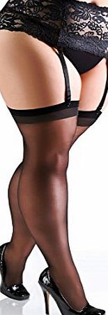 Miss Naughty Curvy Plus Size Deep Lace Suspender Belt and Stockings set - Black - XXL