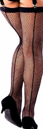 Missi Plain Top Seamed Black Fishnet Stockings XL For Up To 26in Thigh