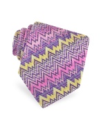 Missoni Multicolor Zig Zag Lines Woven Silk Tie