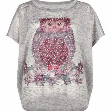 Grey Slub Owl Oversized T-Shirt 3271672