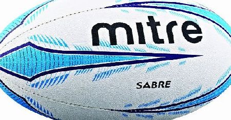 Sabre Rugby Training Ball - White/Cyan, Size 5