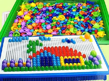 MMRM 296Pcs DIY Mushrooms Nails Beads Building Jigsaw Puzzle 7 Color Flashboard Educational Toys for 3 Years Above Kids