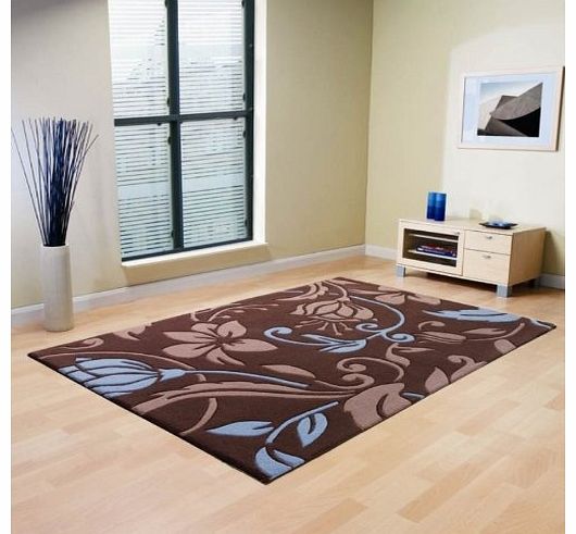 Infinite Damask Brown/Blue 160cm x 220cm Made From Polyester Modern Design Home Floor Rug