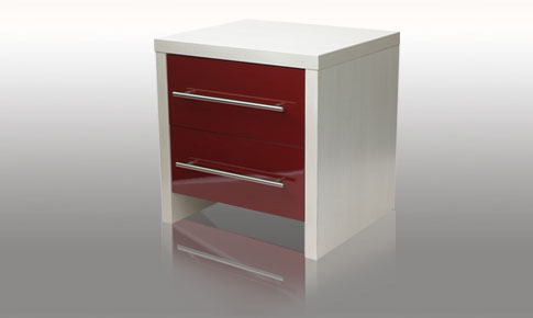 Modular Bedroom Burgandy Gloss 2 Drawer Bedside Chest (larch carcase)