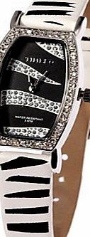 mofy watches mofy Time100 Women Leopard PU Band Diamond-studded Glitter-powder Personalized Quartz Watch , White