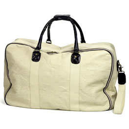 Mogil Washed Cream Leather Heavy Baggage Weekend