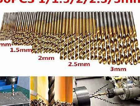 MOHOO  50PCS 1/1.5/2/2.5/3mm HSS Shank Drill Bit Set Tools Titanium For Wood Plastic and Aluminum Copper Steel