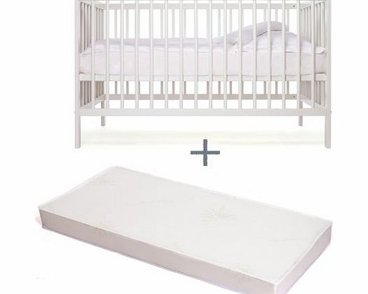 Mokee  Mini - Eco Friendly 120 x 60 cm Baby Space Saver Cot Bed   Aloe Vera MATTRESS included (White)