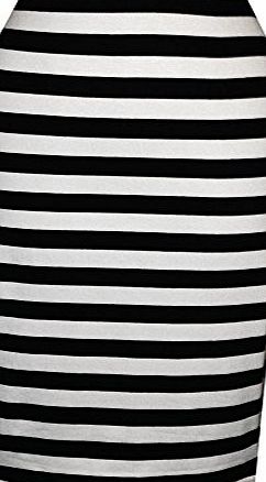 Mollie Womens Ladies Stripe Bodycon Midi Skirt (Small/Medium, Black and White)