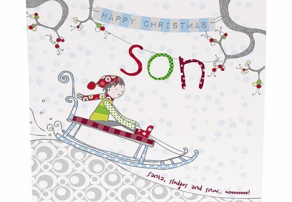 MOLLY MAE  BIG SNOWBALLS AND SLEDGES RANGE `` Happy Christmas Son `` Hand Finished Christmas Card - BS05