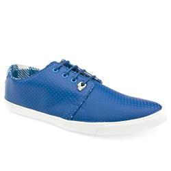 Male Perforated Gibson Lace Leather Upper Fashion Trainers in Blue