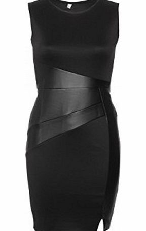 Momo Fashions Classic Celeb Style Party Bodycon Dress Tops Jacket Sequin Celebrity (Size 12 (EUR 40), Celeb Leather look Panel Bodycon -black)