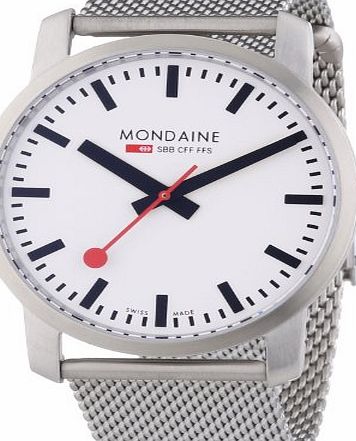 Mondaine Simply Elegant-Li Mens Quartz Watch with White Dial Analogue Display and Silver Stainless Steel Brac