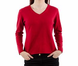 Red cashmere blend V-neck jumper