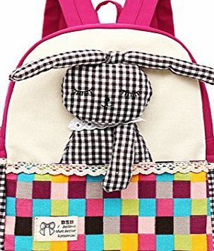 Moolecole Cartoon 3D Rabbit Doll Kids Backpack Canvas Girls Bookbag Rose Red