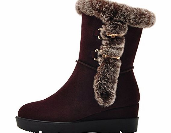 Moolecole Women New Style Winter Heightened Middle Cattle Hide Cony Hair Tassels Snow Boot Size 36 EU Wine Red