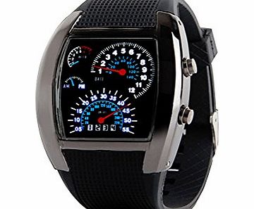 Unisex/Universal NEW Cool RPM Turbo Blue Flash LED Wrist Watch Sports Racing Car Meter Dial Watch Wristwatch Gift Unique Design for Men Women Lady Girl (Black)