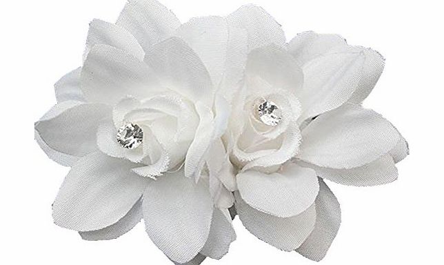 Womens Girls Ladies Fashion Luxury Charismatic Elegant Beauty Crystal Flower Petal Hair Clip Hairpin Bridal Wedding Party Beach (White)