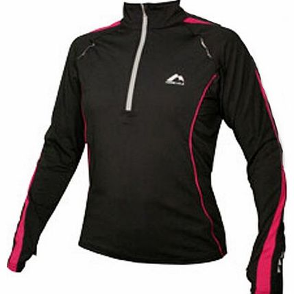 WOMANS Black with pink trim More Mile Long Sleeved Hi-Viz running top