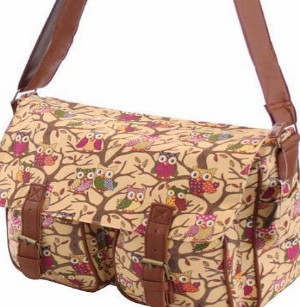 More4bagz Ladies Girls Boutique Canvas Shoulder Messenger Satchel Saddle School Handbag Bag (Beige Owl)