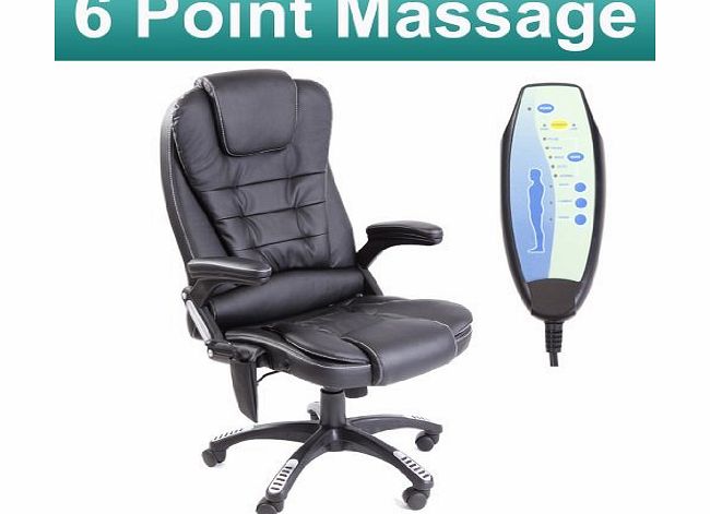 RIO BLACK RECLINING MASSAGE LEATHER OFFICE CHAIR w 6 POINT MASSAGE HIGH BACK COMPUTER DESK 360 SWIVEL