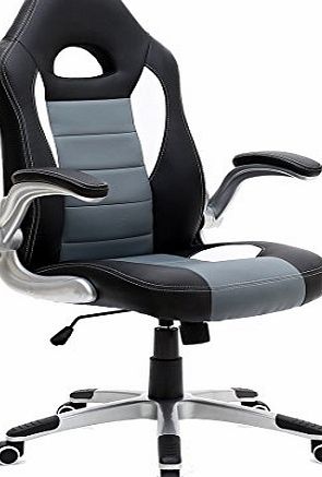 More4Homes (tm) MORE4HOMES CRUZ SPORT RACING CAR OFFICE CHAIR, LEATHER, ADJUSTABLE ARMS GAMING DESK BUCKET (Gray)