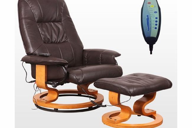 TUSCANY LEATHER BROWN SWIVEL RECLINER MASSAGE CHAIR w FOOT STOOL ARMCHAIR 8 MOTOR MASSAGE UNIT BUILT IN