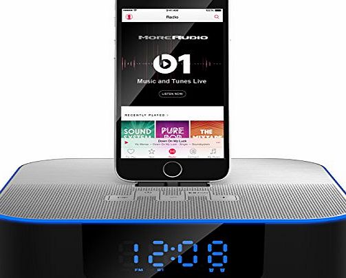 MoreAudio Nox Lightning Dock Speaker for iPhone 5 5S 5C 6 6  6S 6S Plus, 7 amp; 7 Plus iPad Air Mini iPod Touch Nano - Wireless Bluetooth FM Radio Dual Alarm Clock - Remote Control - More Audio Acous